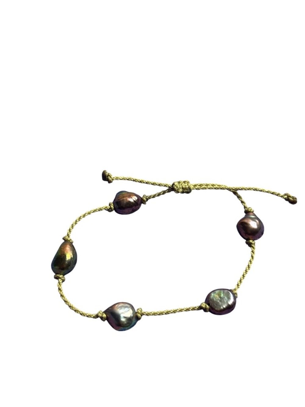 Artisan Freshwater Pearl Bracelet Adjustable Khaki Cord